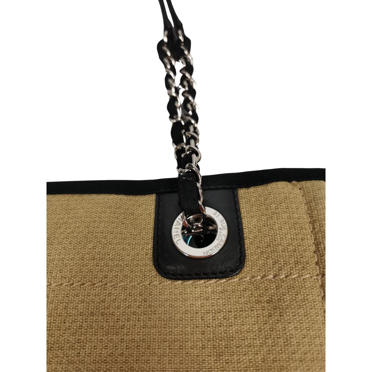 Sac à main CHANEL Deauville PM toile et cuir Beige