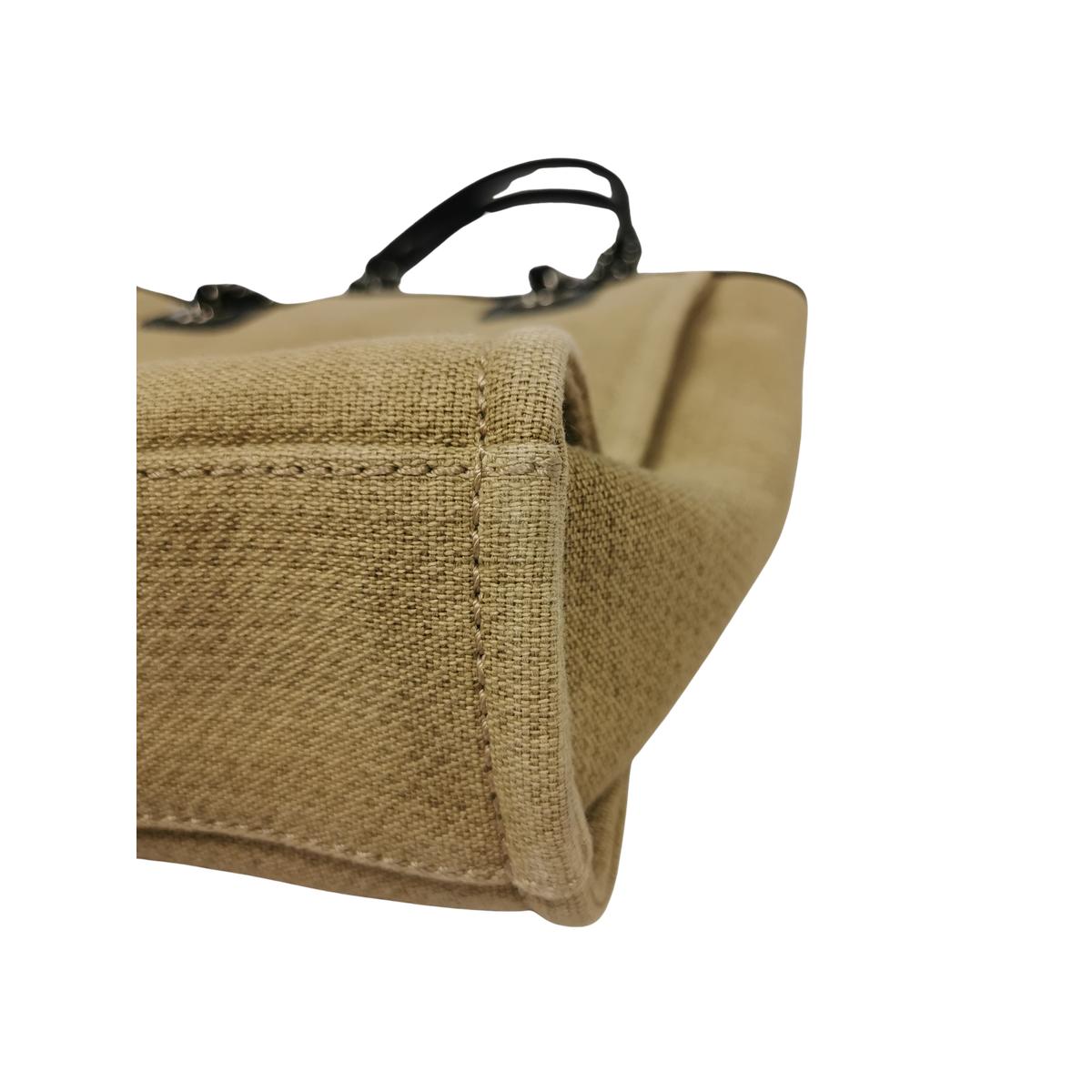 Sac à main CHANEL Deauville PM toile et cuir Beige