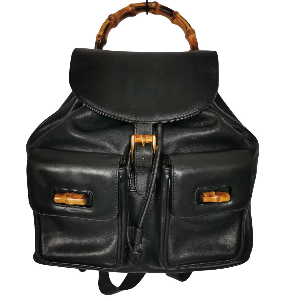 GUCCI Diana Bamboo leather backpack Black