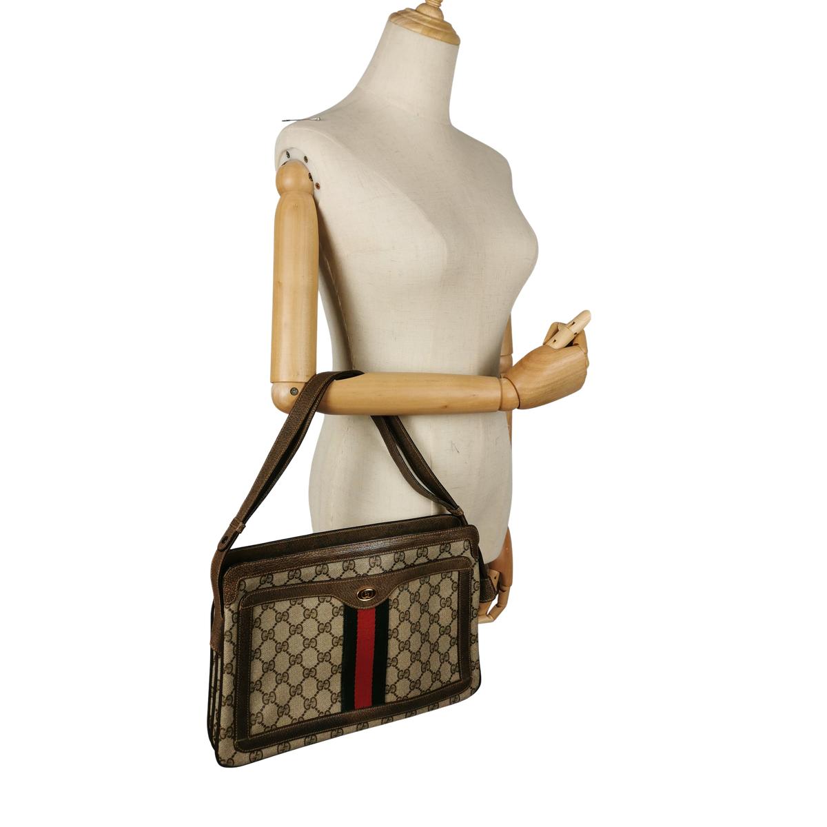 GUCCI Camera Ophidia canvas and leather shoulder bag Brown