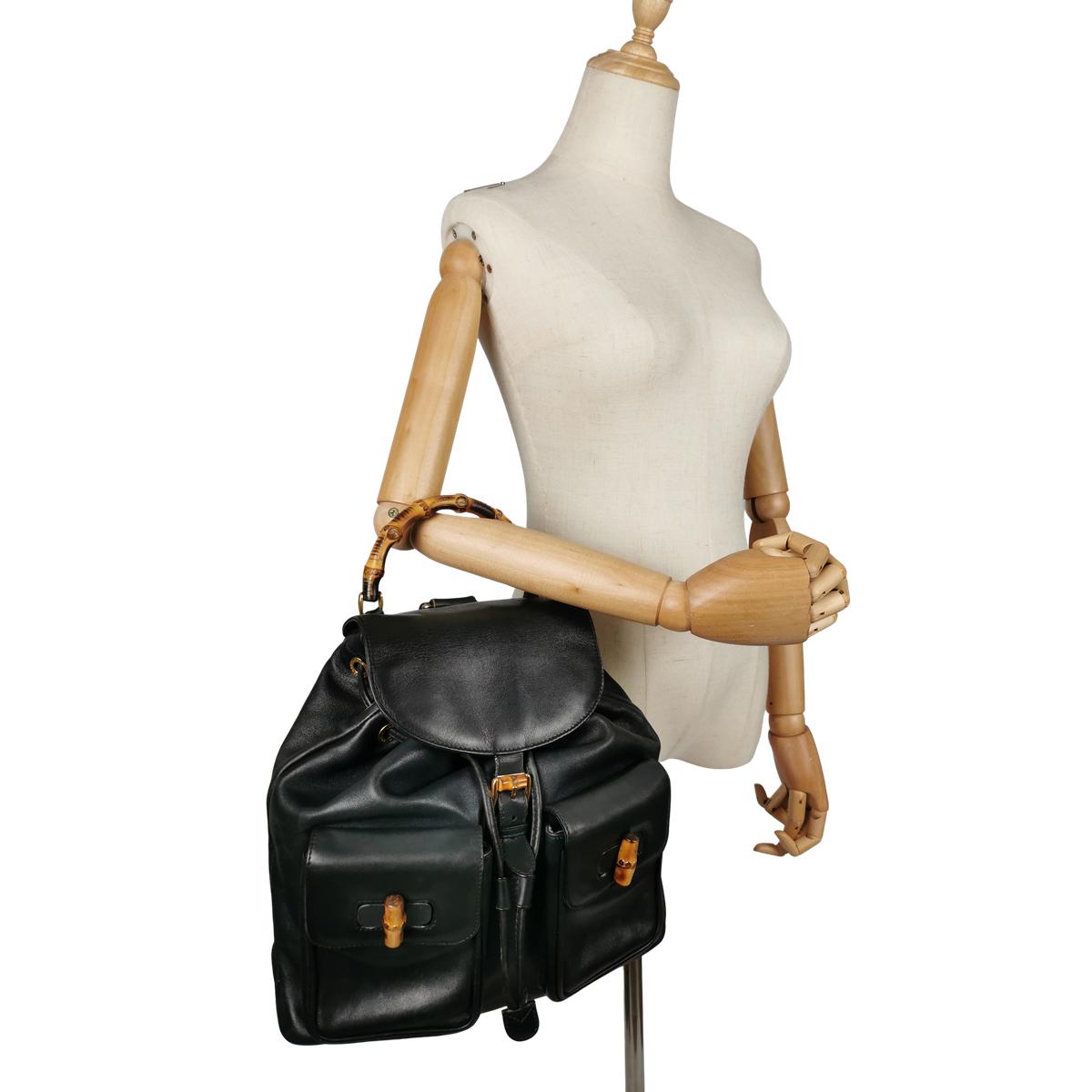 GUCCI Diana Bamboo leather backpack Black