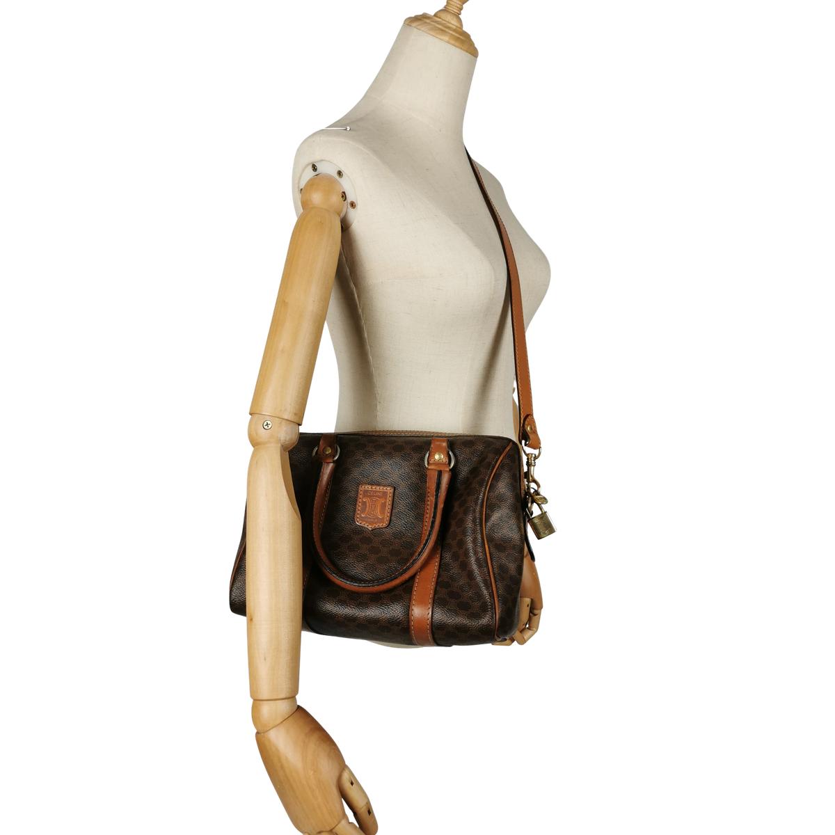 CELINE Boston Macadam canvas and leather shoulder bag Brown