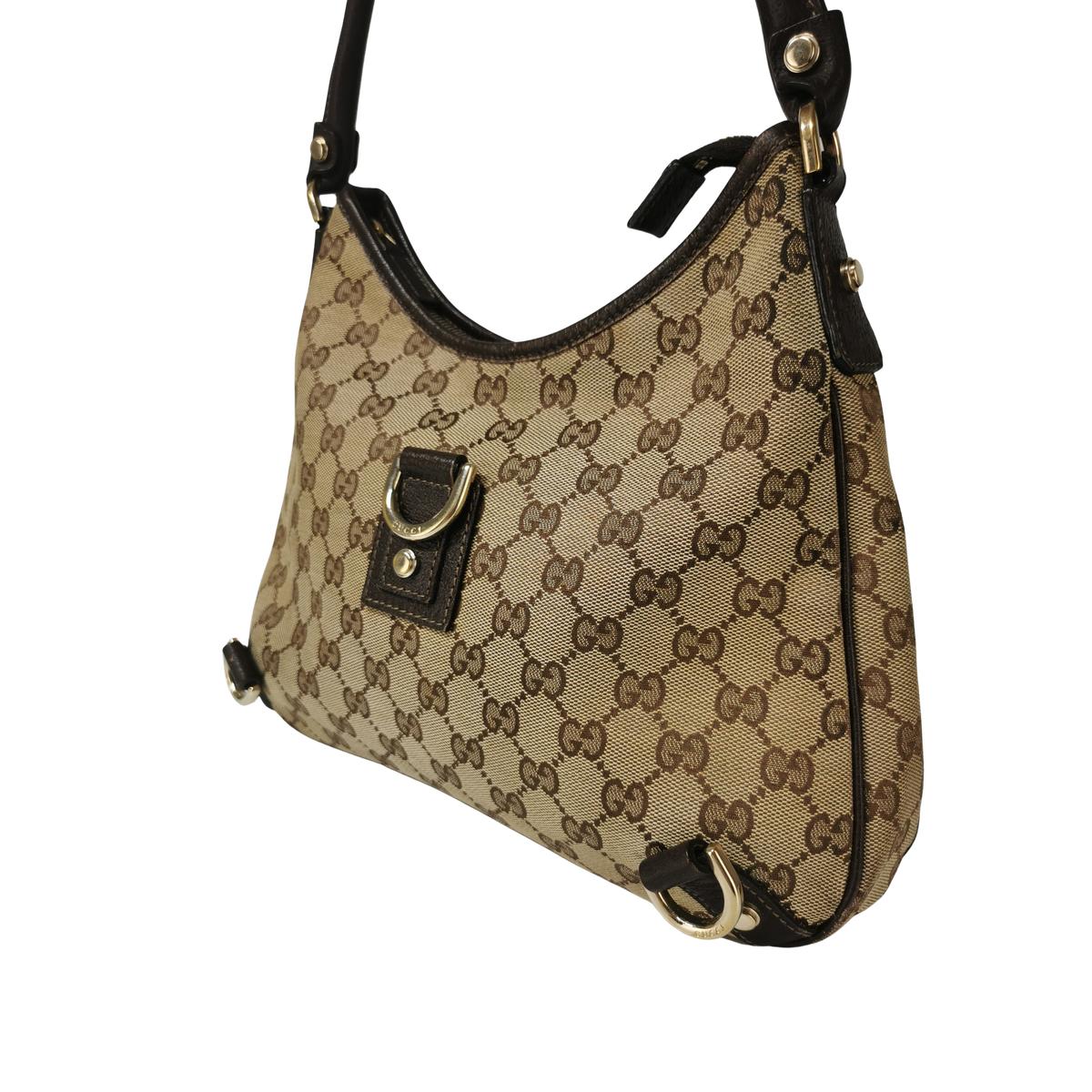 GUCCI Abbey canvas and leather handbag Brown