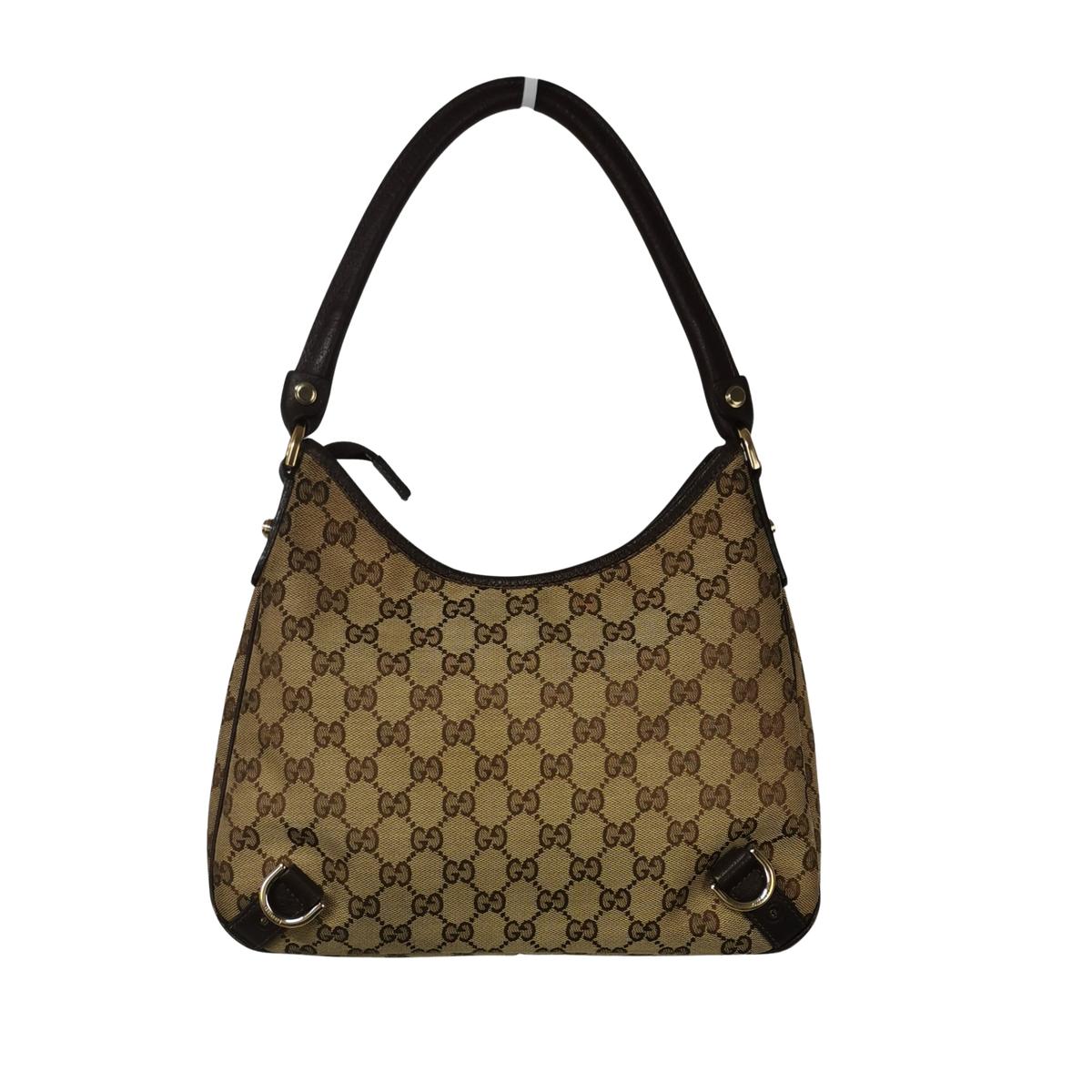 GUCCI Abbey canvas and leather handbag Brown
