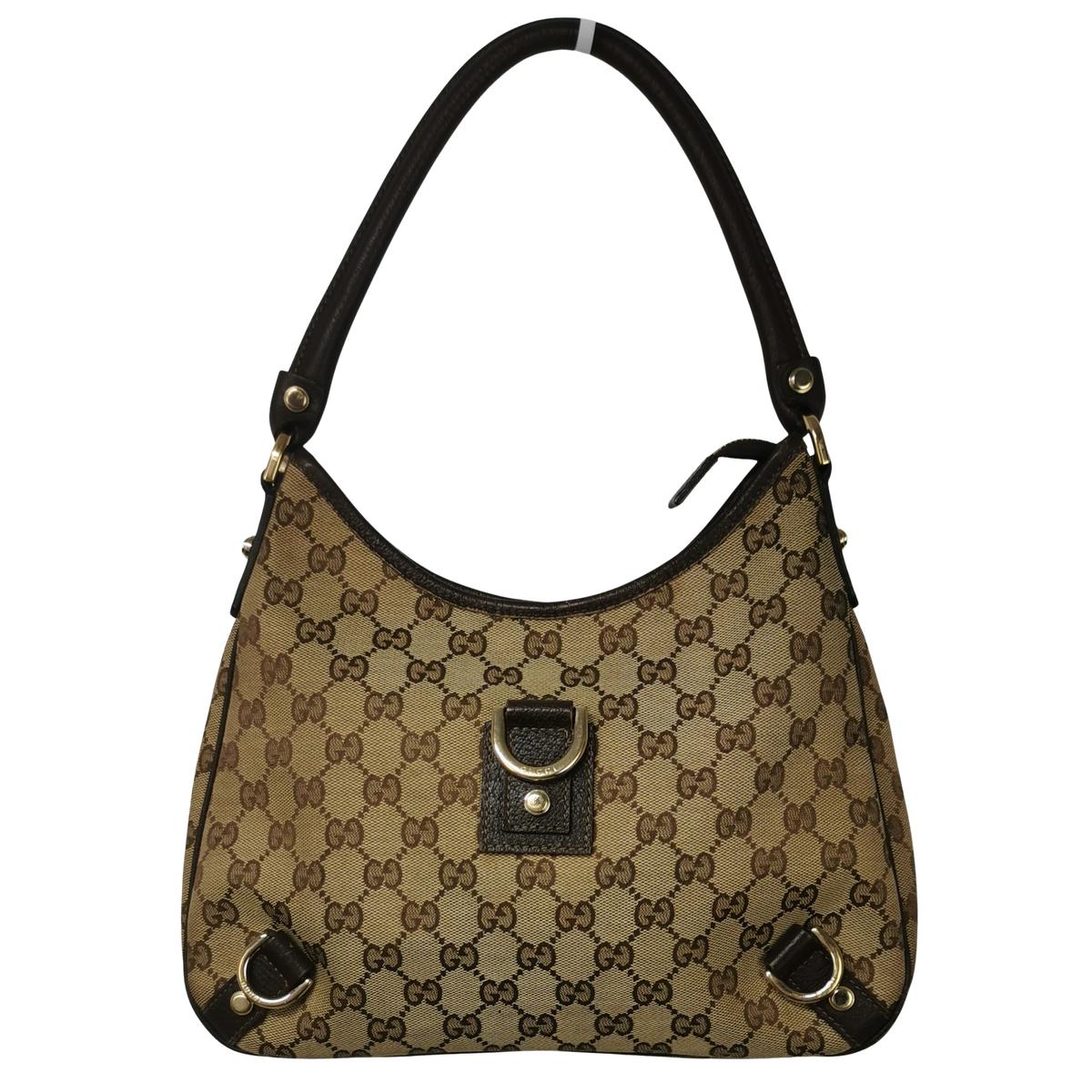 GUCCI Abbey canvas and leather handbag Brown