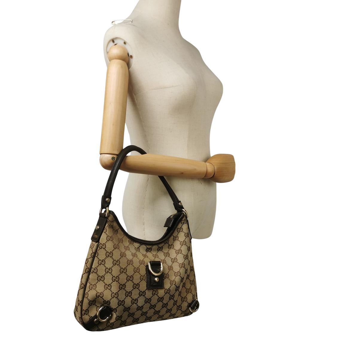 GUCCI Abbey canvas and leather handbag Brown