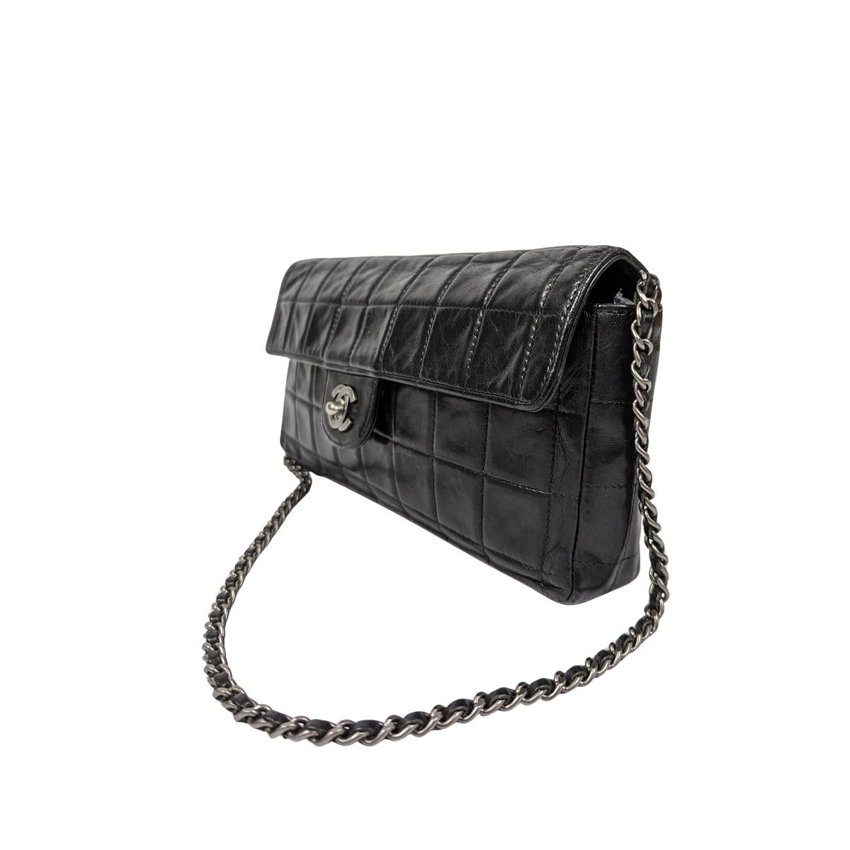 CHANEL East West Chocolate Bar Leather Handbag Black