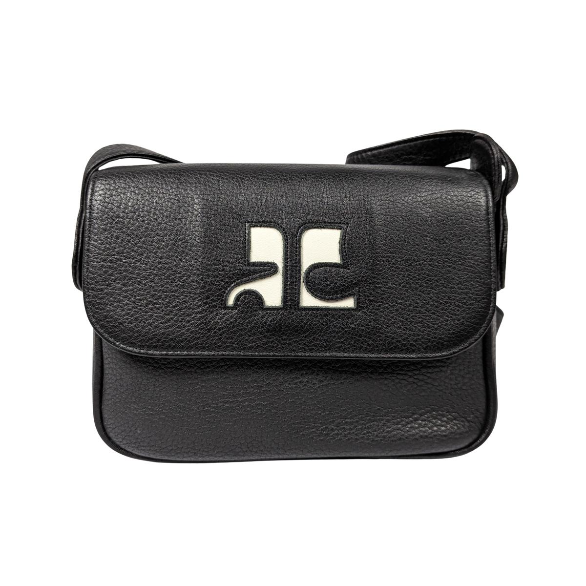Sac à bandoulière COURREGES Camera cuir grainé Noir