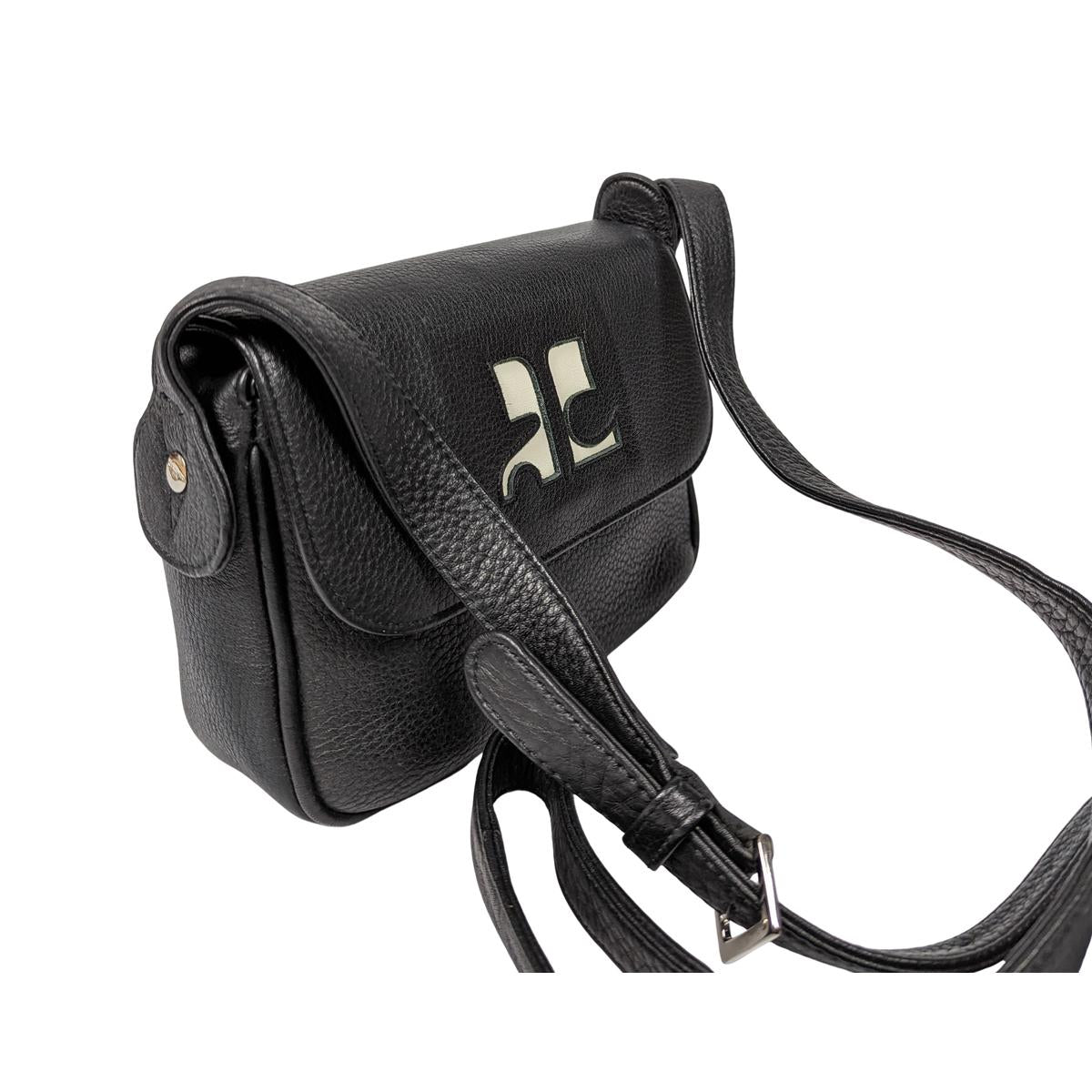 COURREGES Camera grained leather shoulder bag Black
