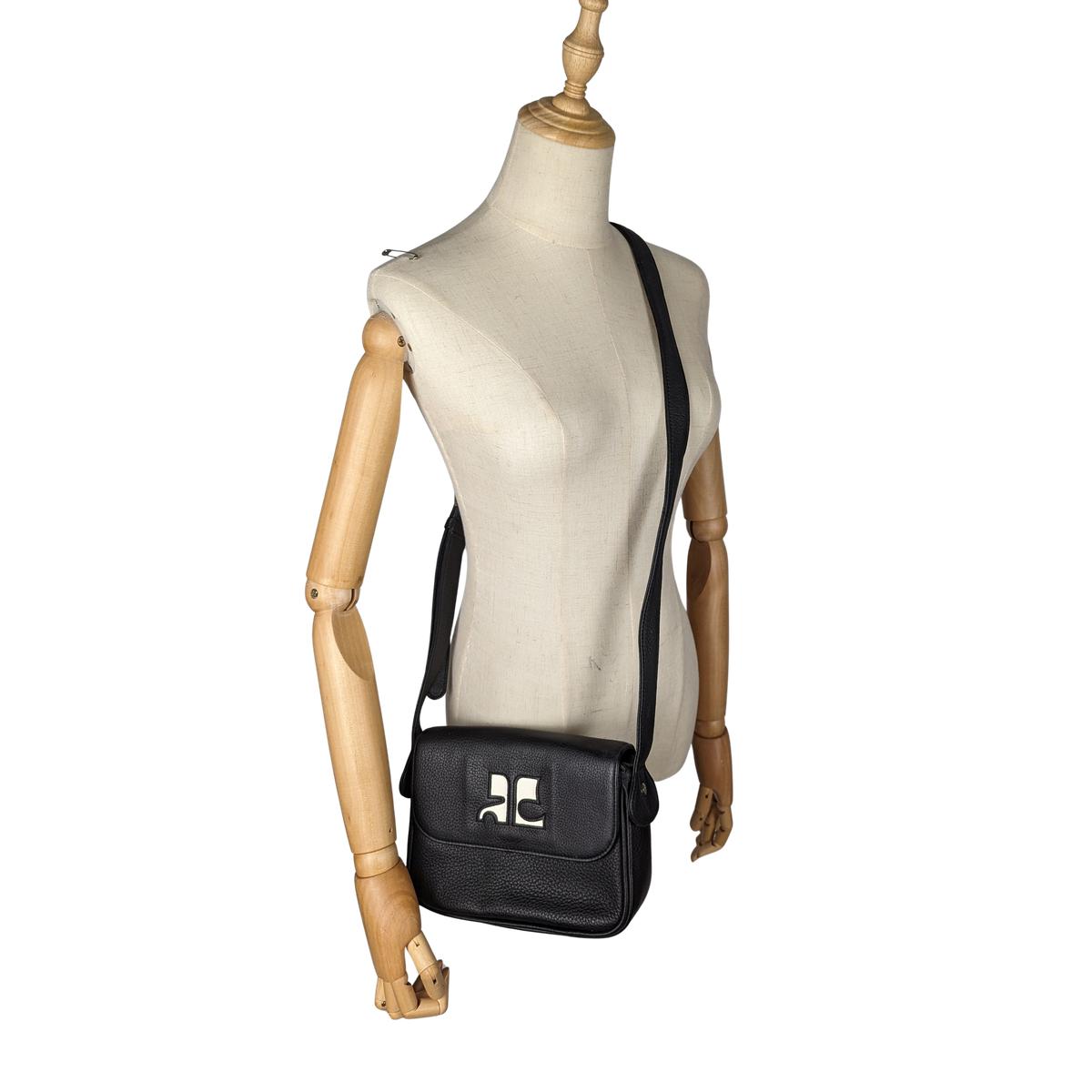 Sac à bandoulière COURREGES Camera cuir grainé Noir