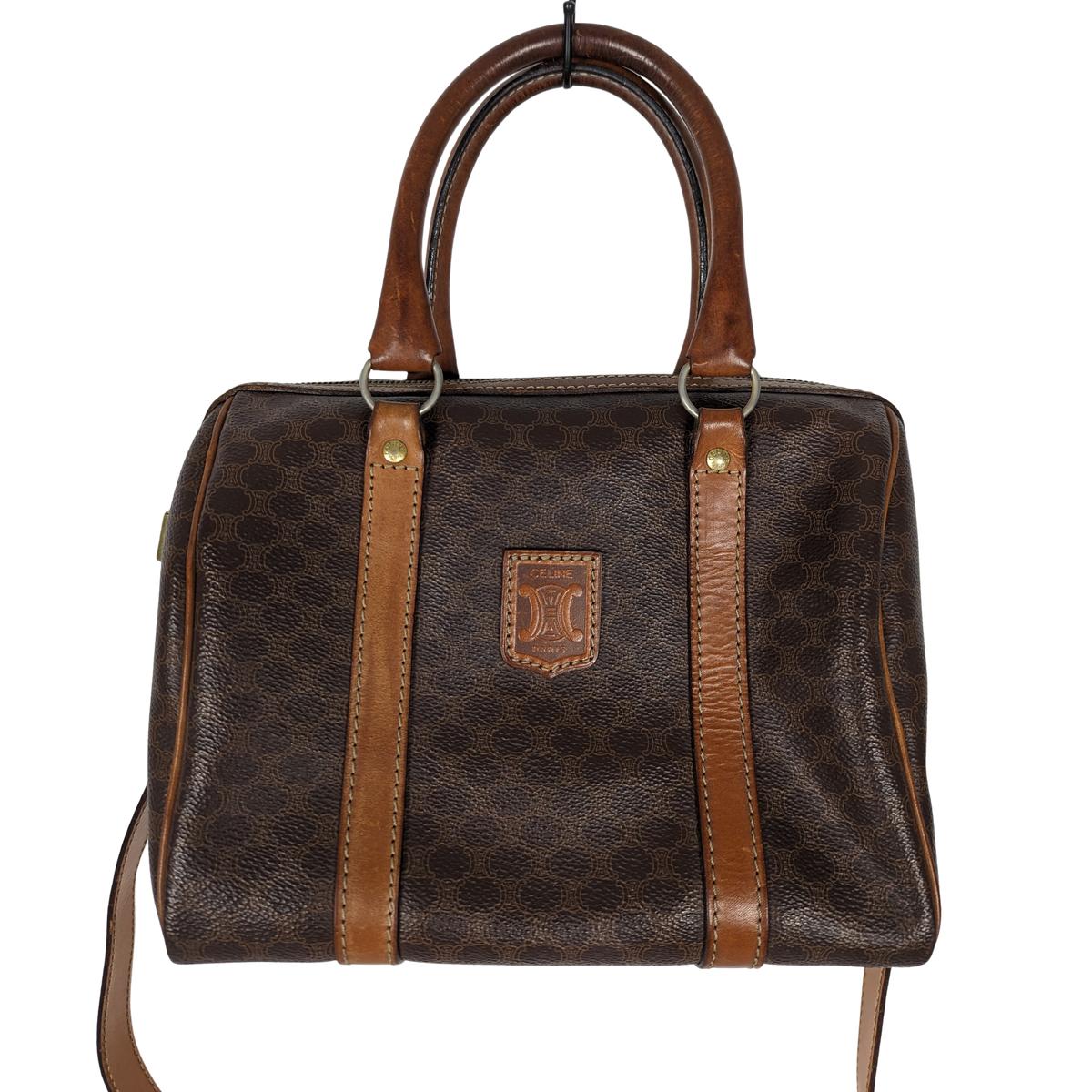 Sac à bandoulière CELINE Boston Macadam toile et cuir Marron