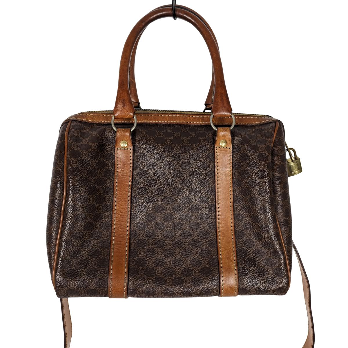 CELINE Boston Macadam canvas and leather shoulder bag Brown