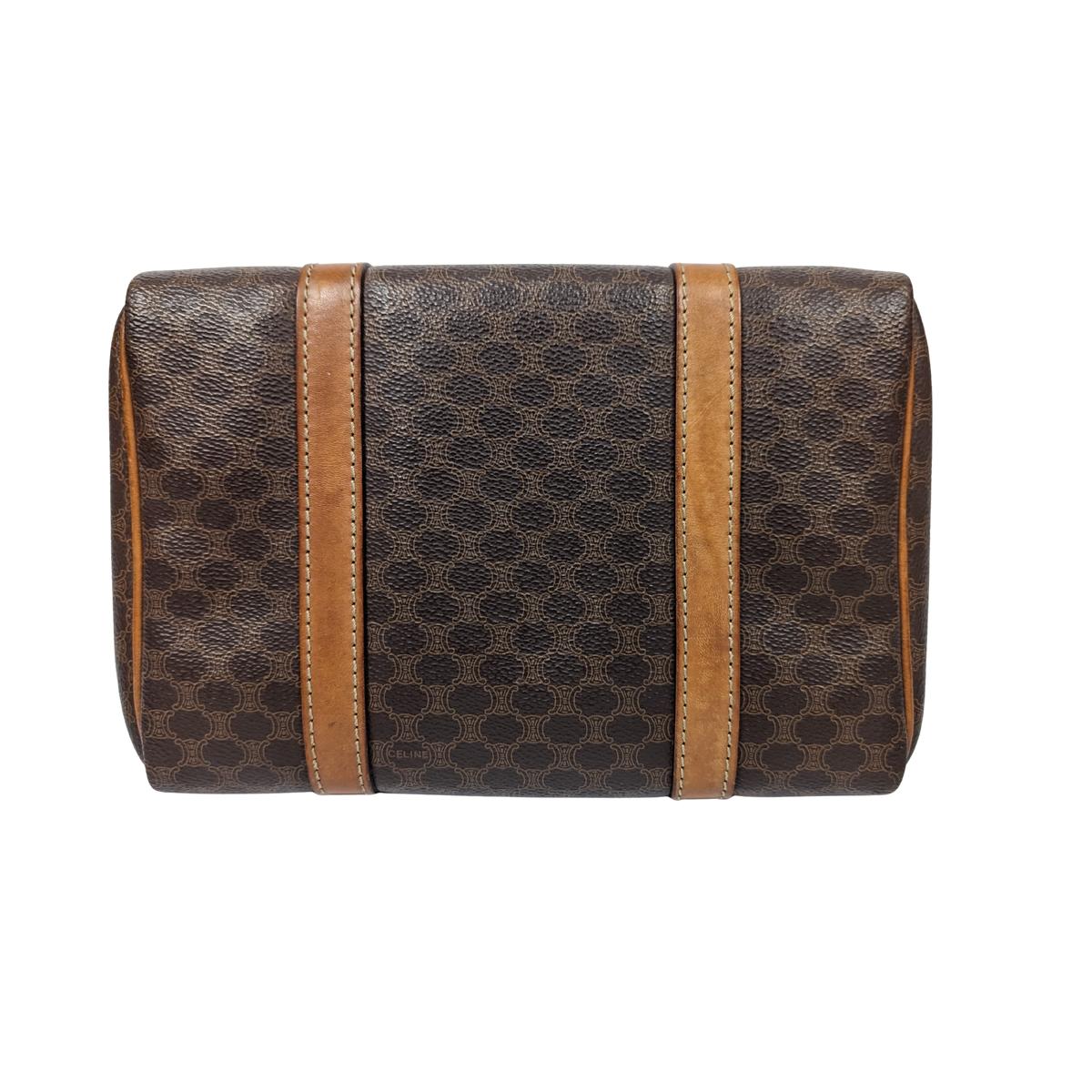 CELINE Boston Macadam canvas and leather shoulder bag Brown