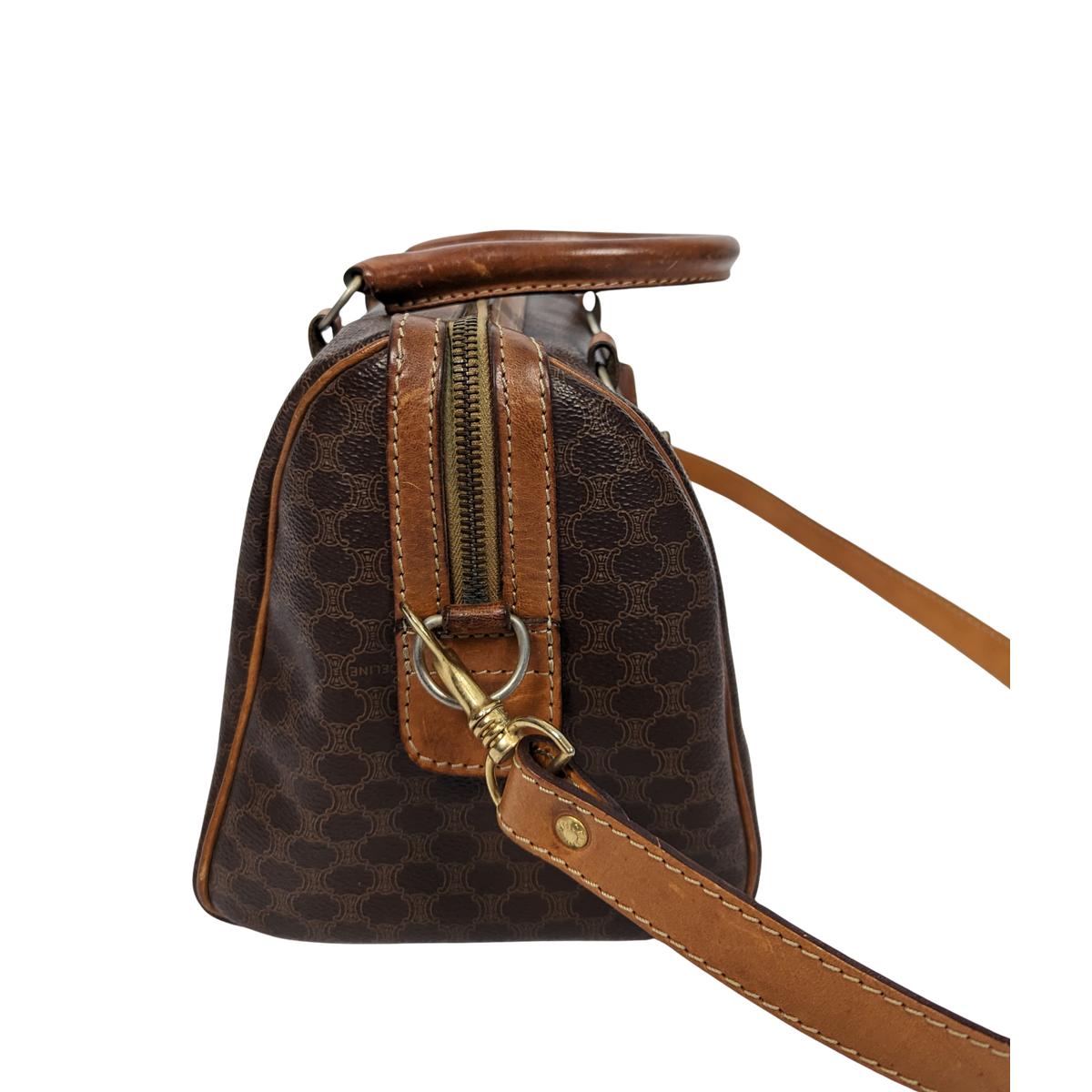CELINE Boston Macadam canvas and leather shoulder bag Brown