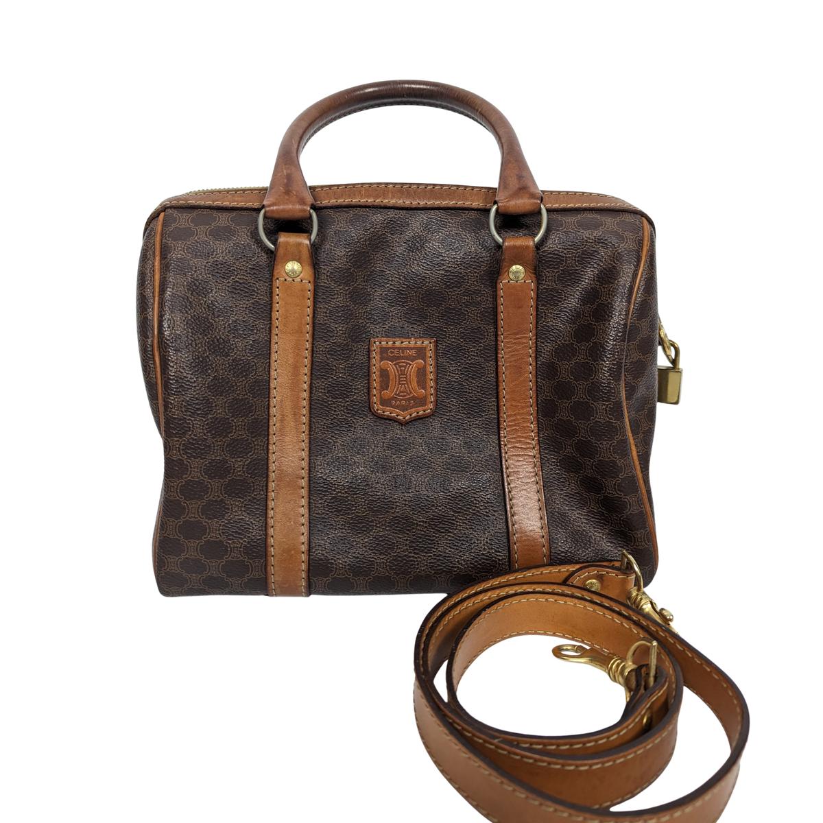 CELINE Boston Macadam canvas and leather shoulder bag Brown
