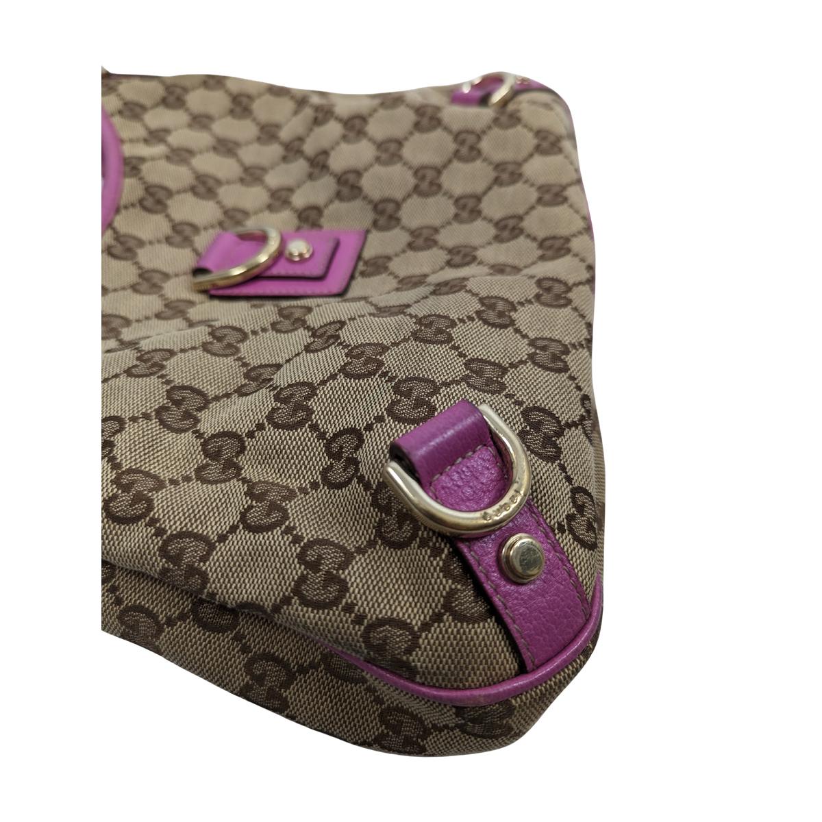 Sac à main GUCCI Abbey toile et cuir Marron et violet
