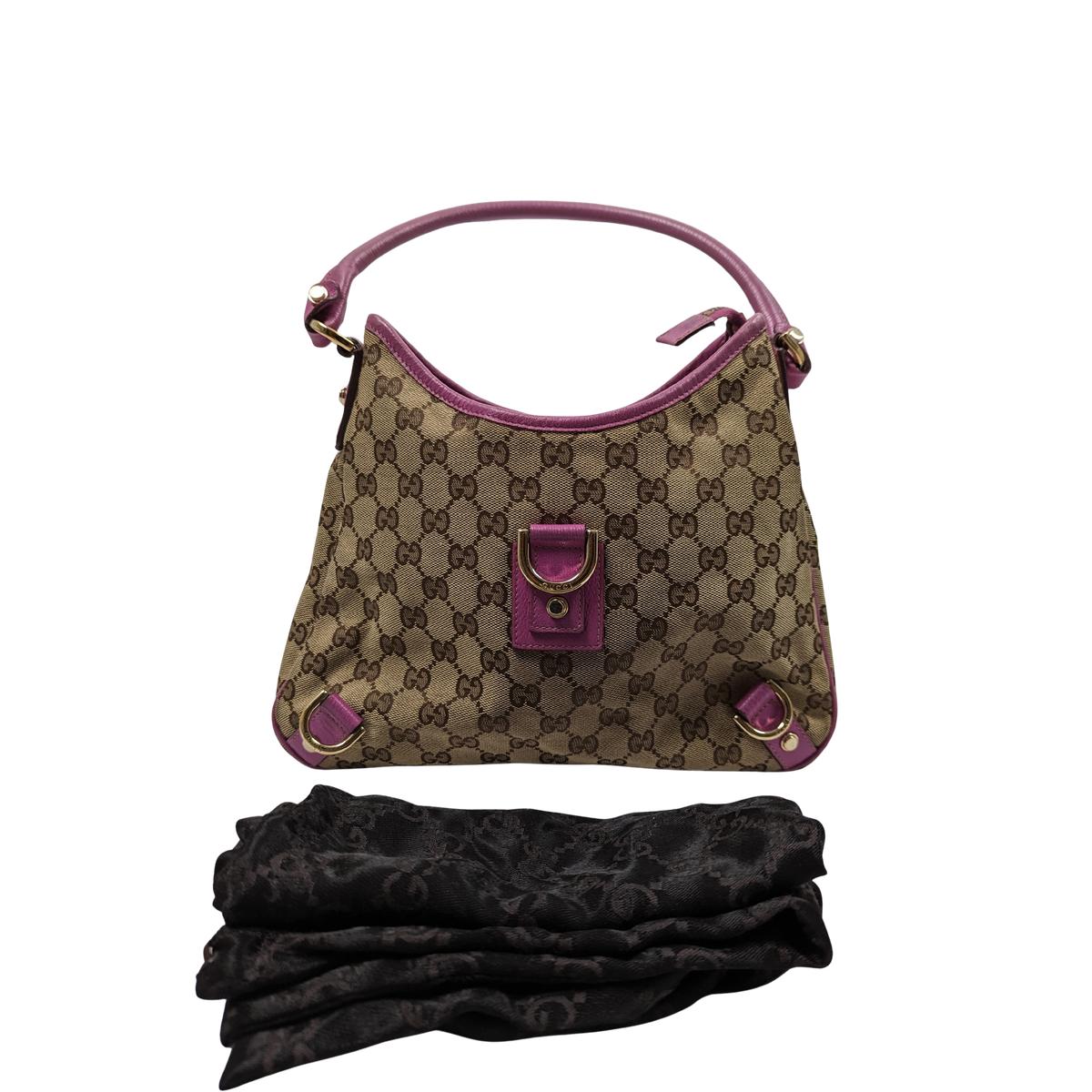 Sac à main GUCCI Abbey toile et cuir Marron et violet