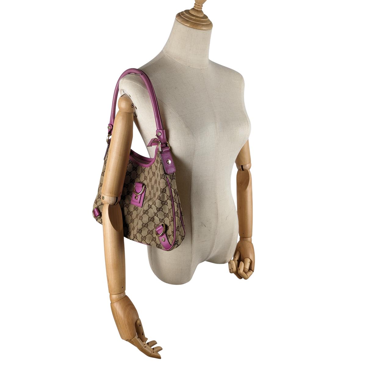 Sac à main GUCCI Abbey toile et cuir Marron et violet