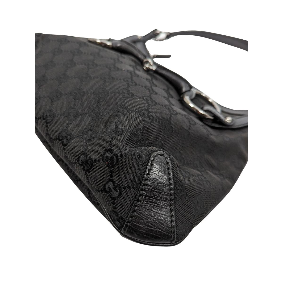 GUCCI Horsebit canvas and leather handbag Black