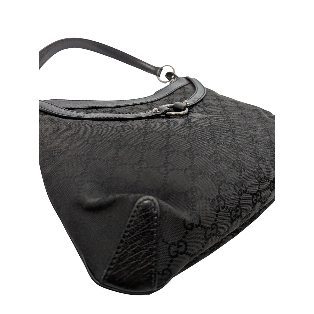 GUCCI Horsebit canvas and leather handbag Black