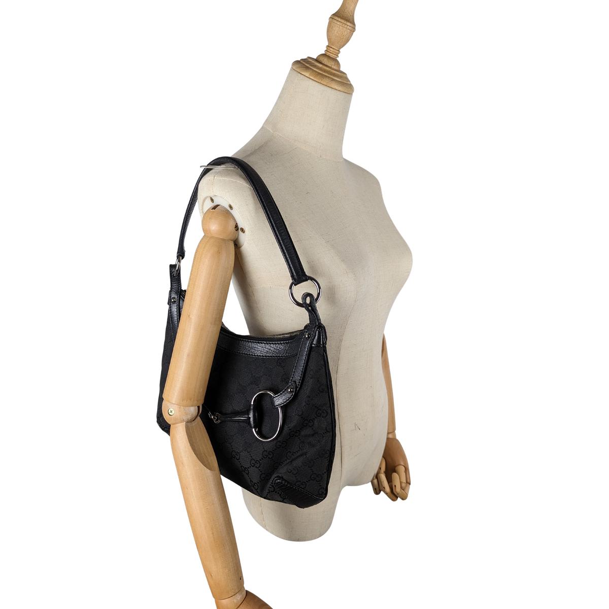 GUCCI Horsebit canvas and leather handbag Black