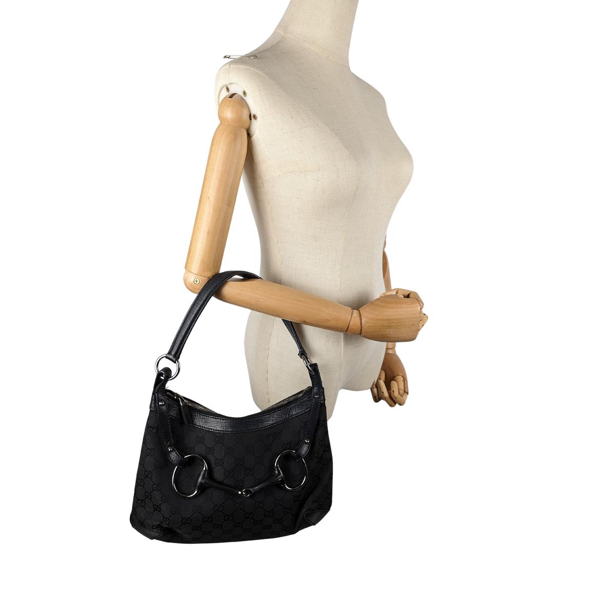 GUCCI Horsebit canvas and leather handbag Black