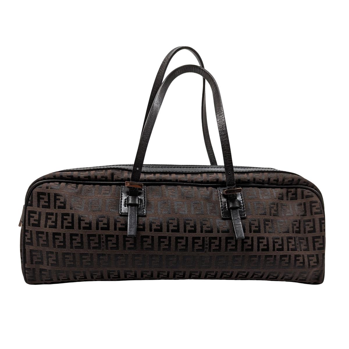 FENDI Baguette canvas and leather handbag Brown