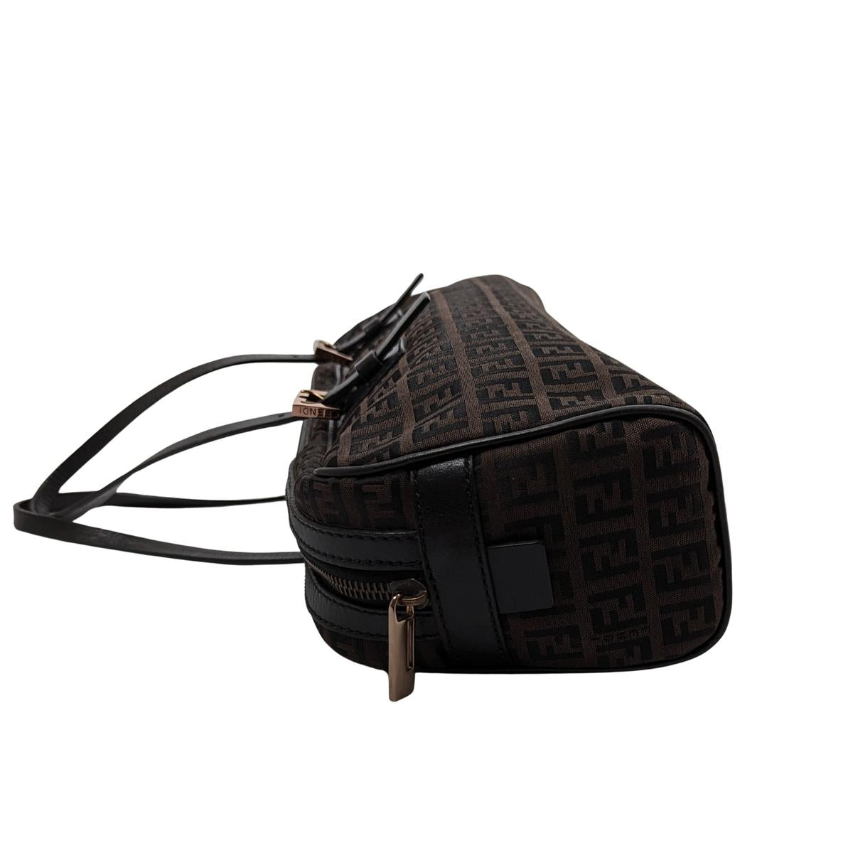 FENDI Baguette canvas and leather handbag Brown