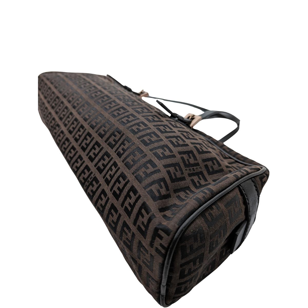 FENDI Baguette canvas and leather handbag Brown