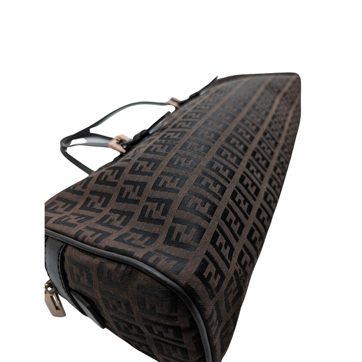 FENDI Baguette canvas and leather handbag Brown