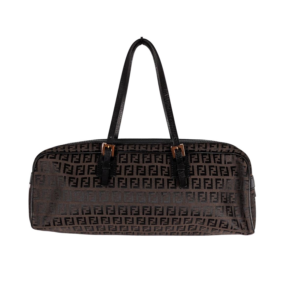 Sac à main FENDI Baguette toile et cuir Marron