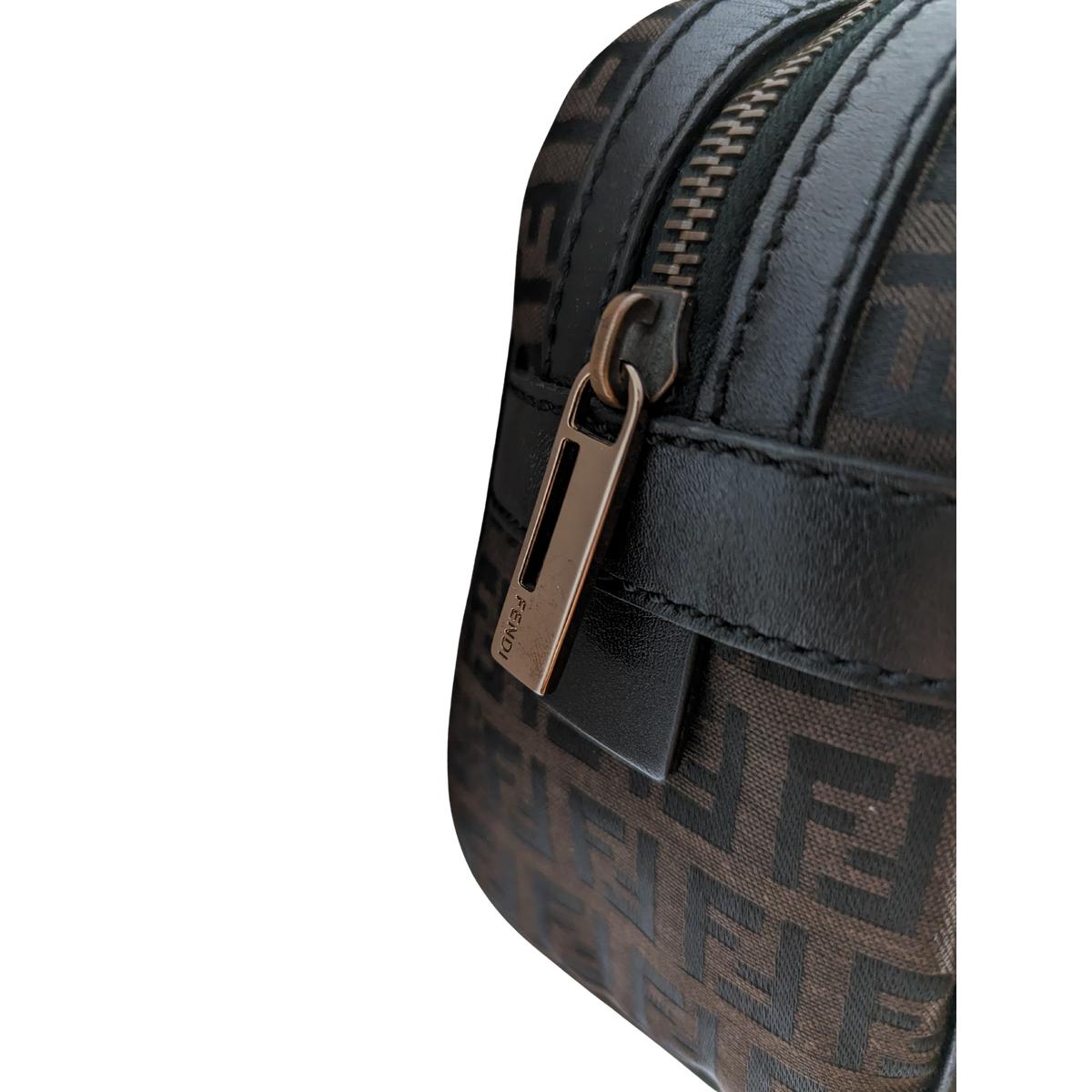 FENDI Baguette canvas and leather handbag Brown