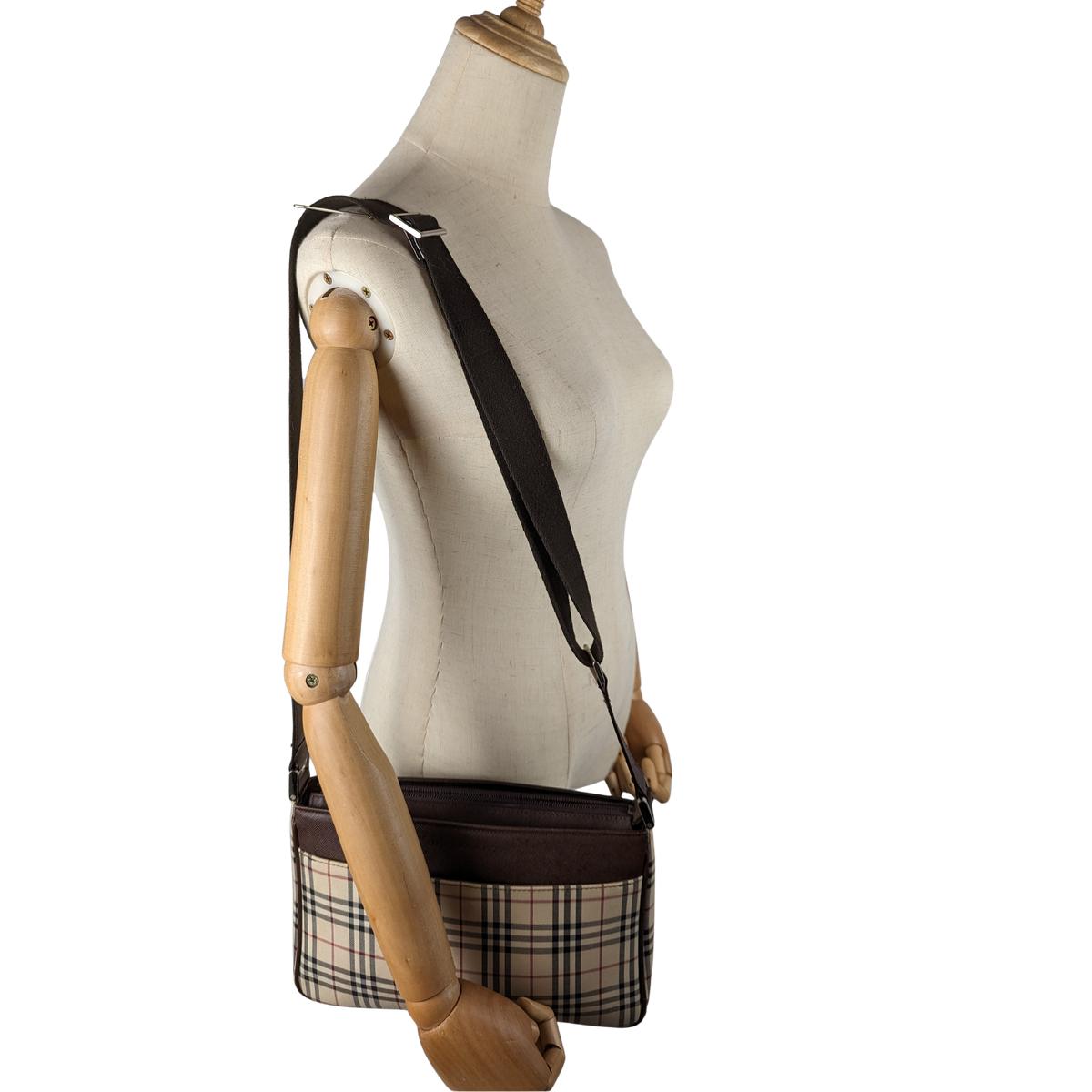 Sac à bandoulière BURBERRY Camera House Check toile et cuir Marron
