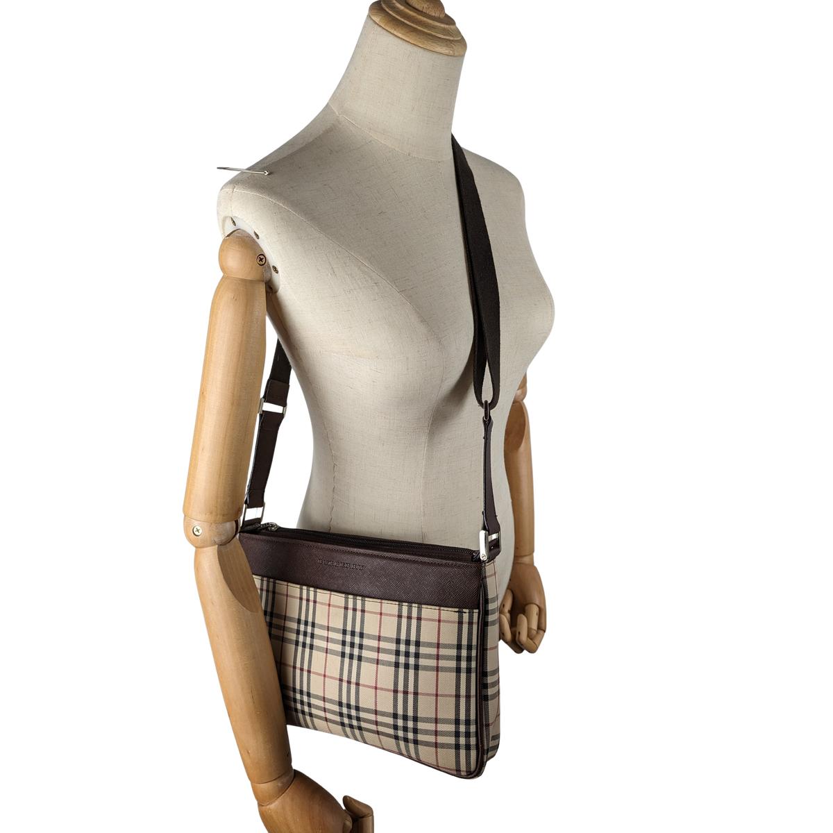Sac à bandoulière BURBERRY Camera House Check toile et cuir Marron