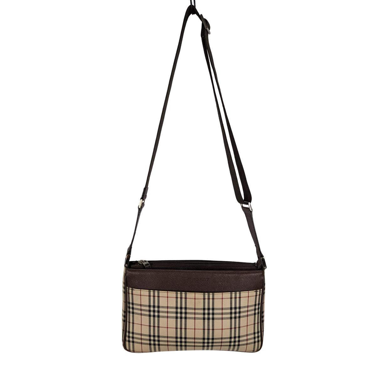 Sac à bandoulière BURBERRY Camera House Check toile et cuir Marron