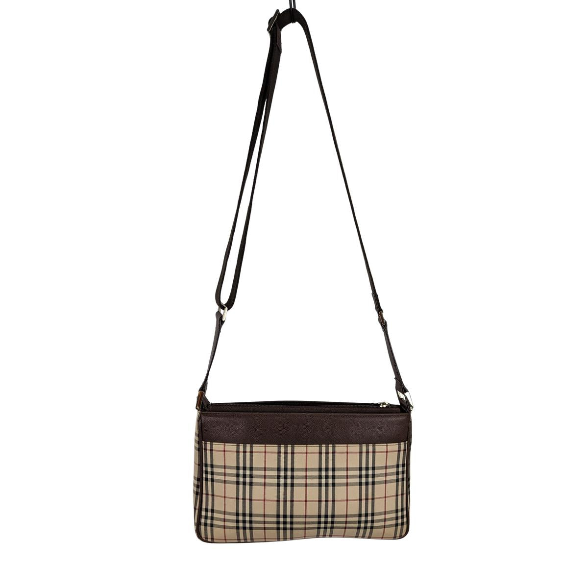 Sac à bandoulière BURBERRY Camera House Check toile et cuir Marron