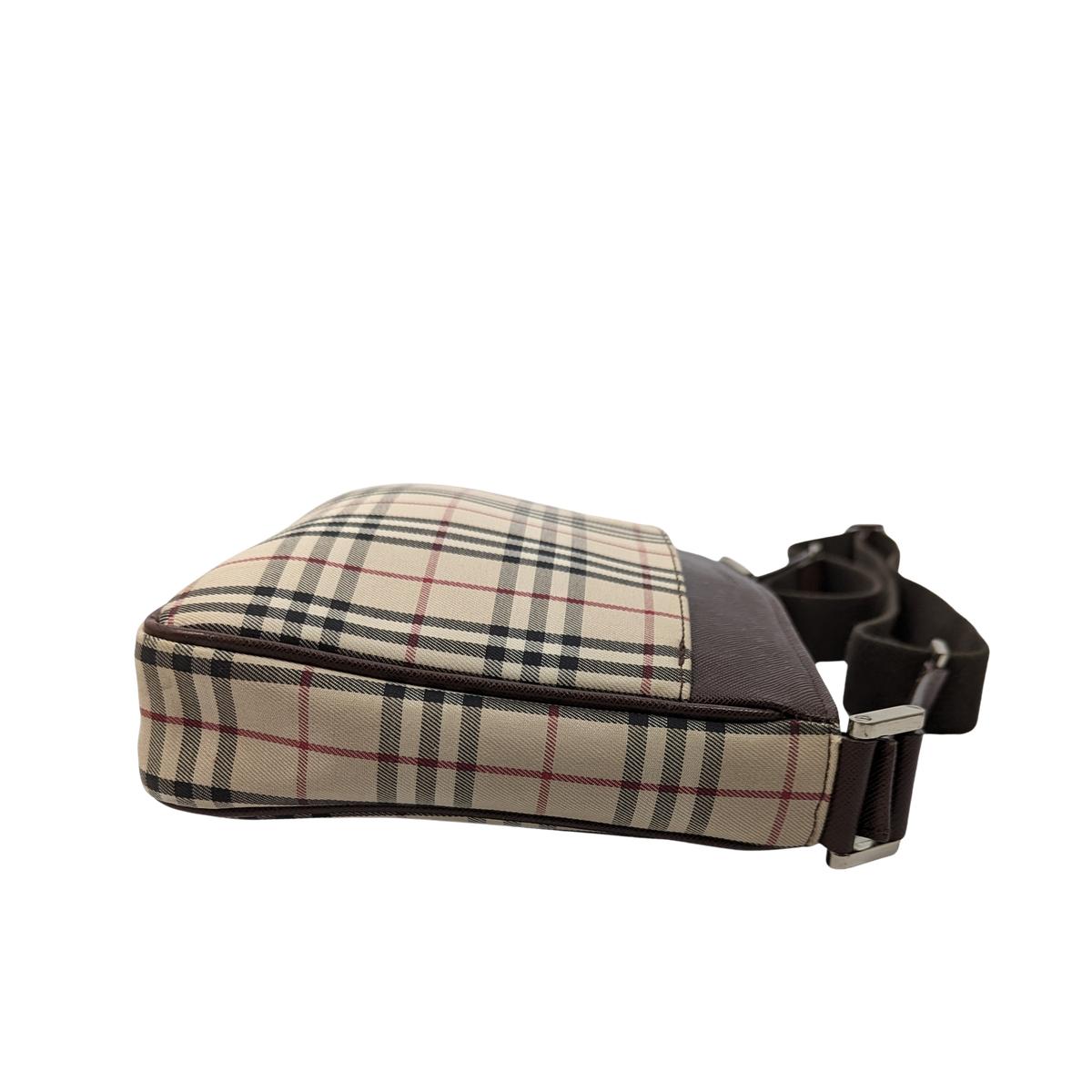 Sac à bandoulière BURBERRY Camera House Check toile et cuir Marron