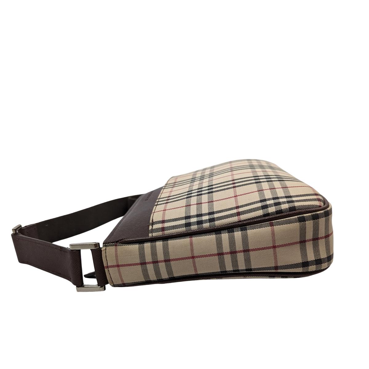 Sac à bandoulière BURBERRY Camera House Check toile et cuir Marron