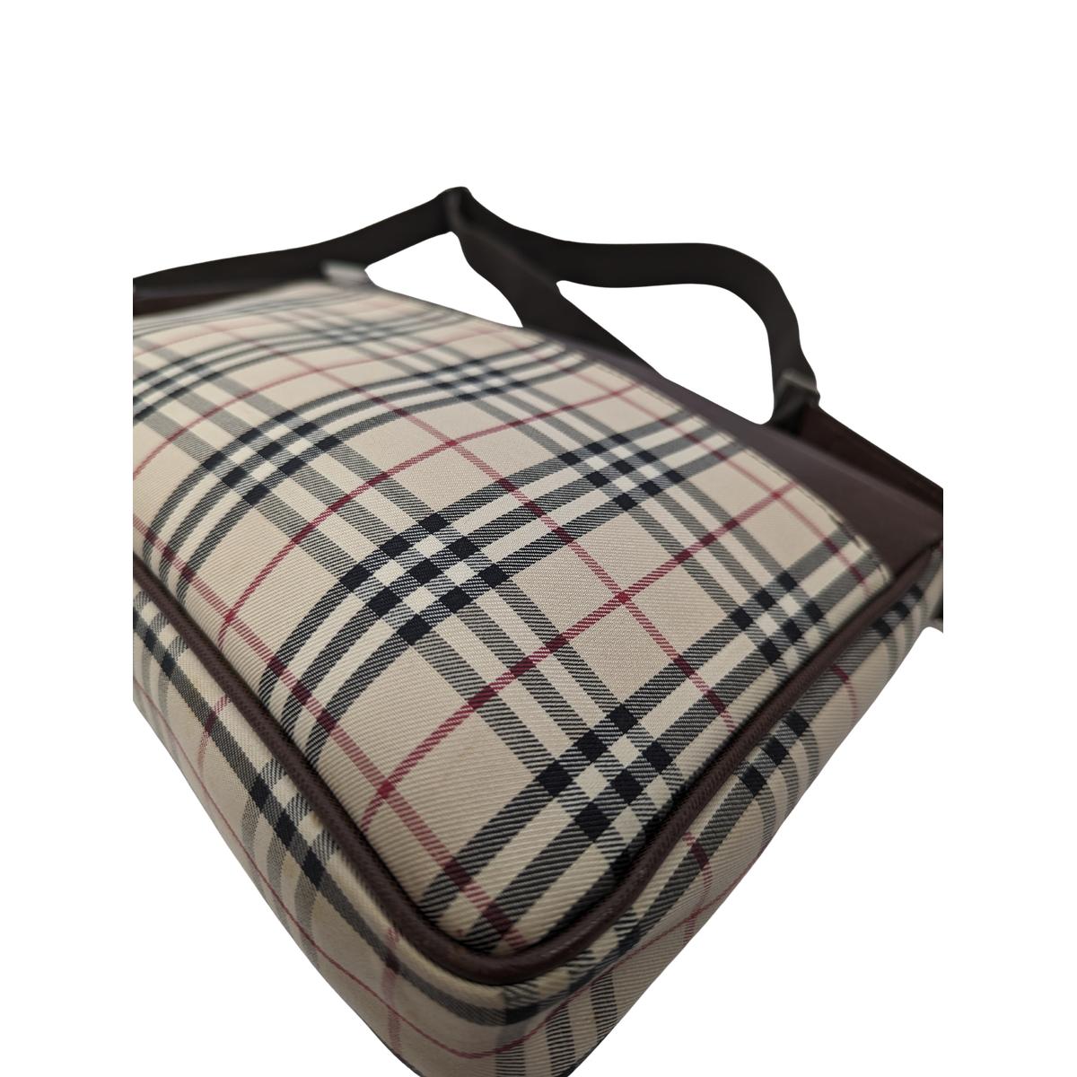 Sac à bandoulière BURBERRY Camera House Check toile et cuir Marron