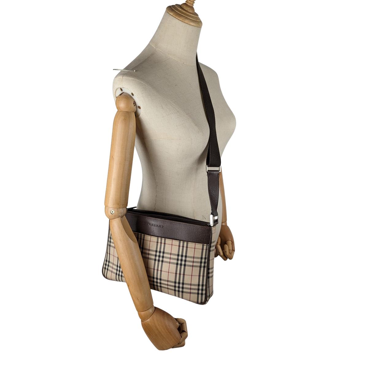 Sac à bandoulière BURBERRY Camera House Check toile et cuir Marron SB052402
