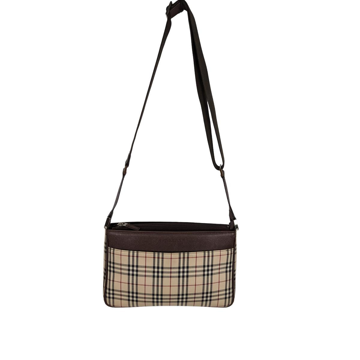 Sac à bandoulière BURBERRY Camera House Check toile et cuir Marron SB052403