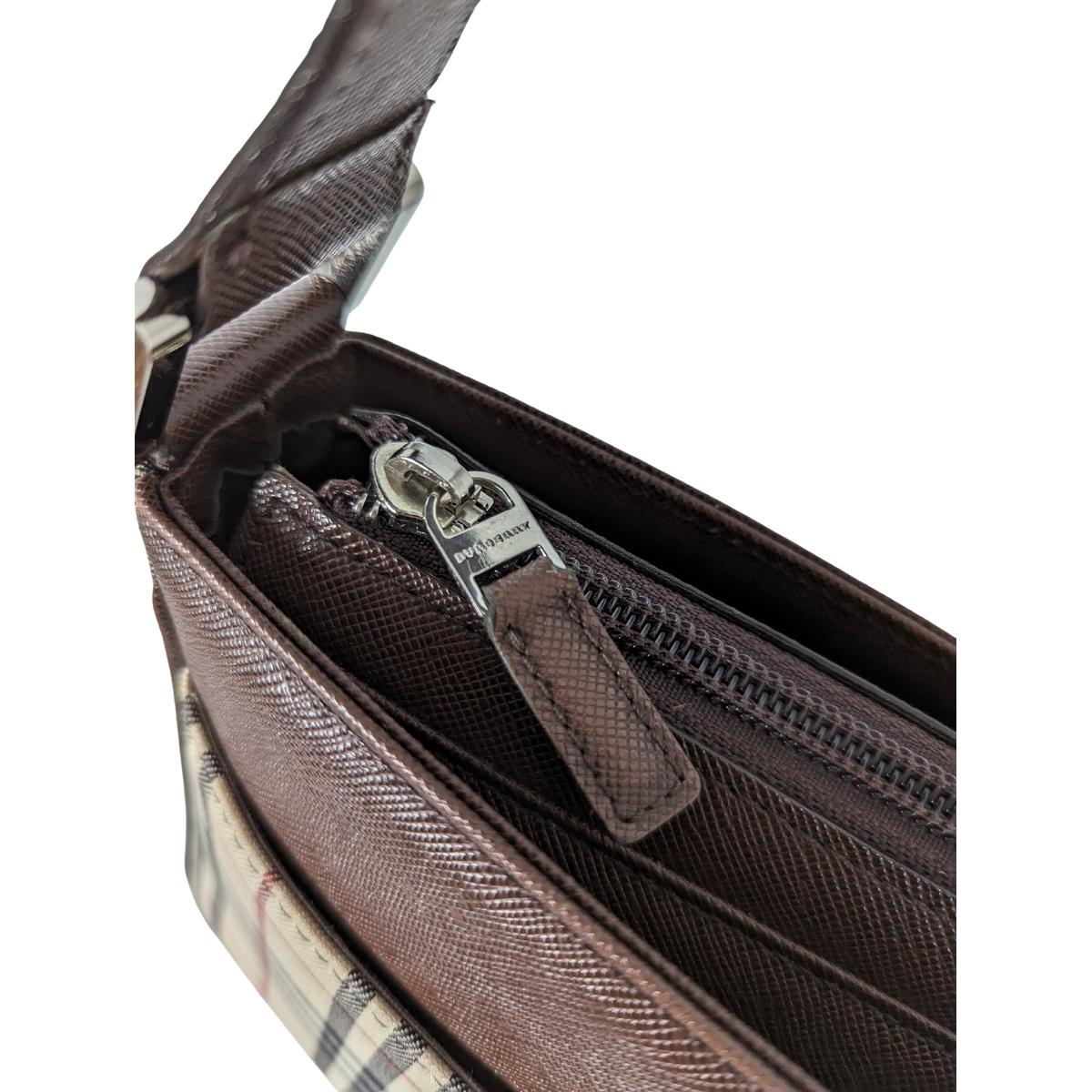 BURBERRY Camera House Check Canvas and Leather Shoulder Bag Brown SB052403