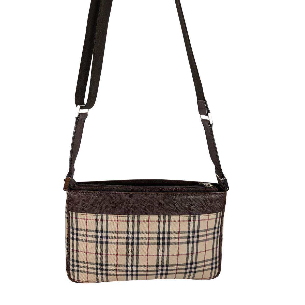 BURBERRY Camera House Check Canvas and Leather Shoulder Bag Brown SB052403