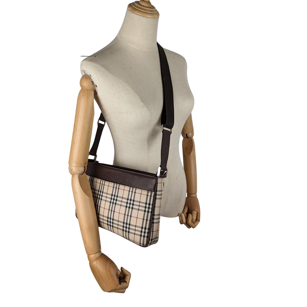 Sac à bandoulière BURBERRY Camera House Check toile et cuir Marron SB052403