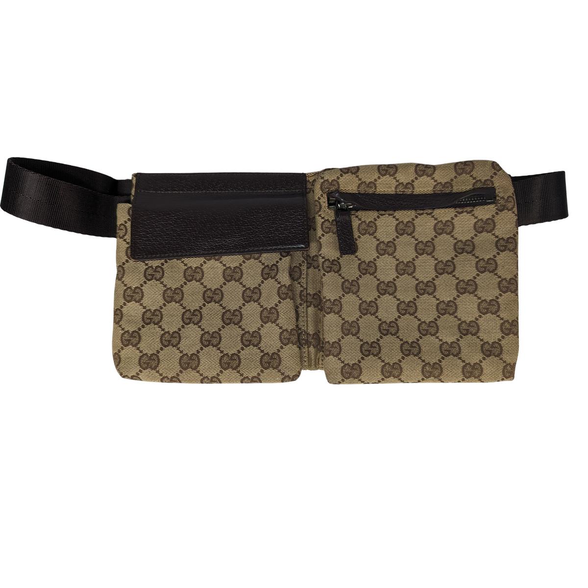 Sac ceinture GUCCI GG toile et cuir Marron