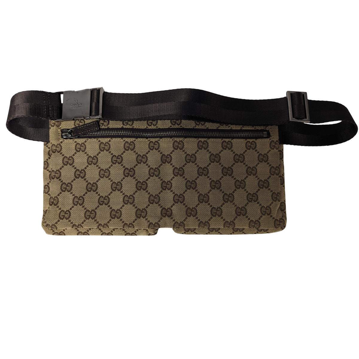 Sac ceinture GUCCI GG toile et cuir Marron