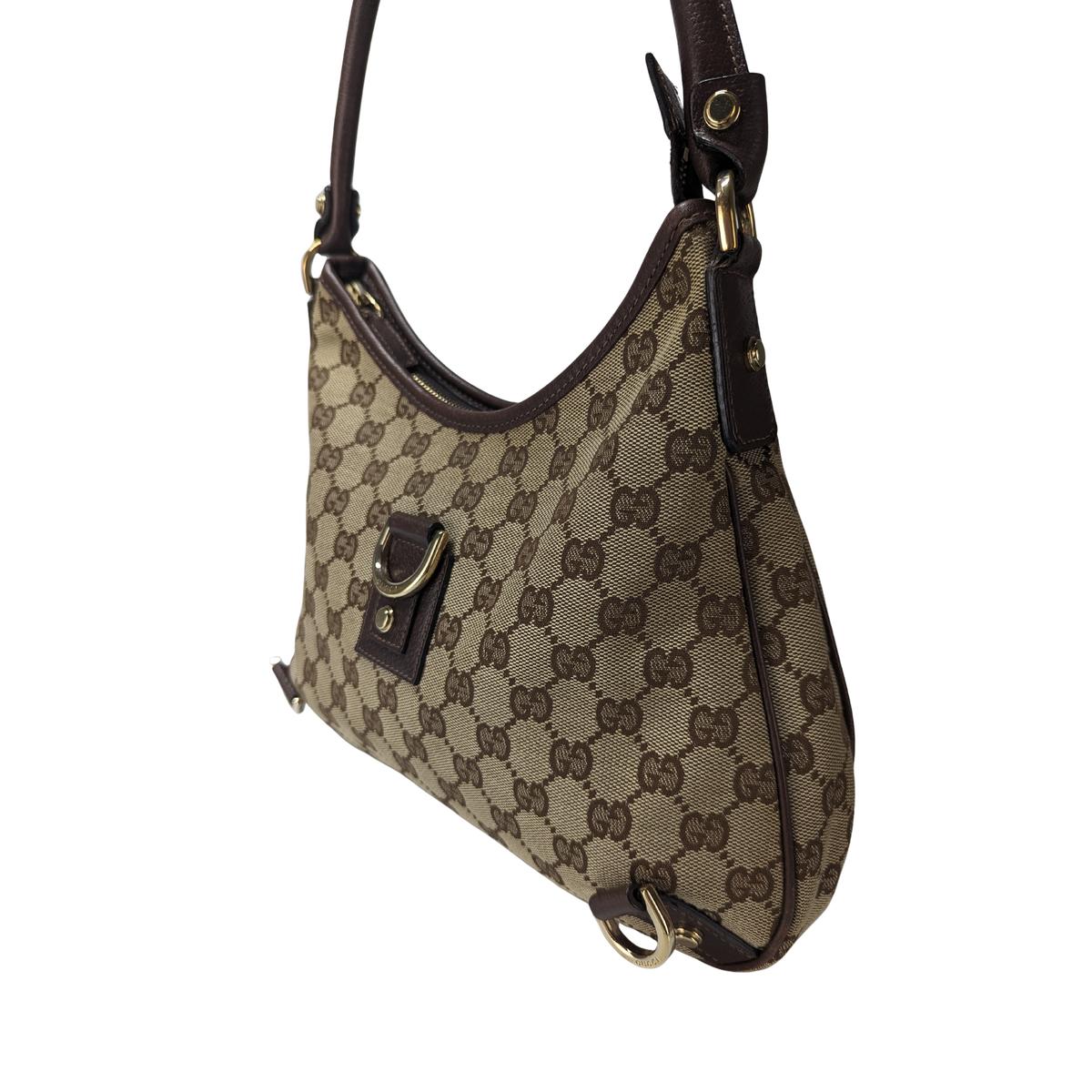 GUCCI Abbey canvas and leather handbag Brown