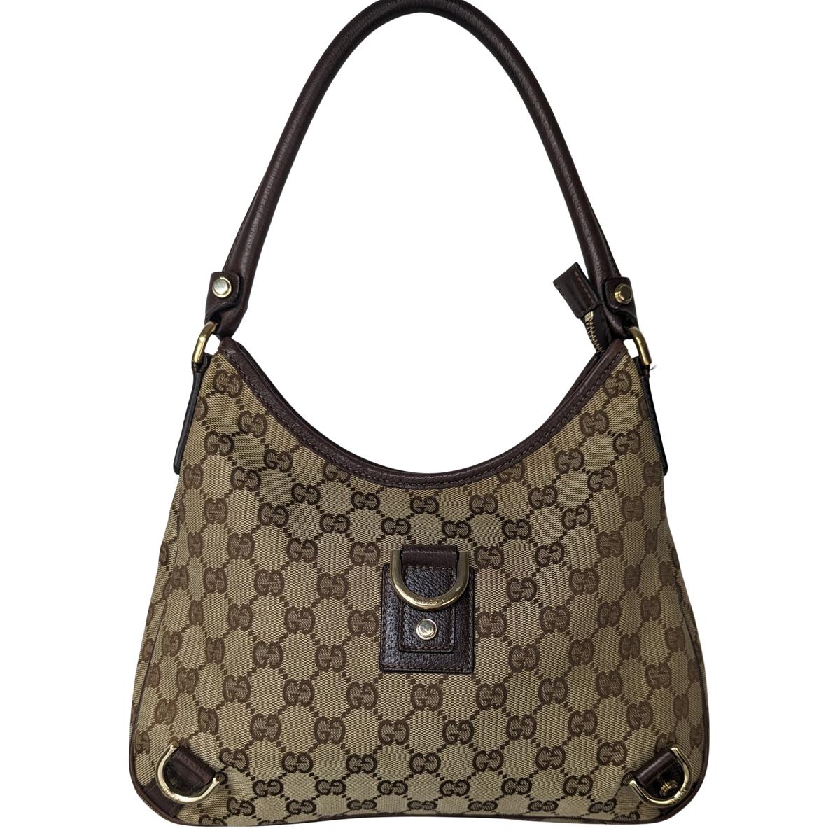GUCCI Abbey canvas and leather handbag Brown