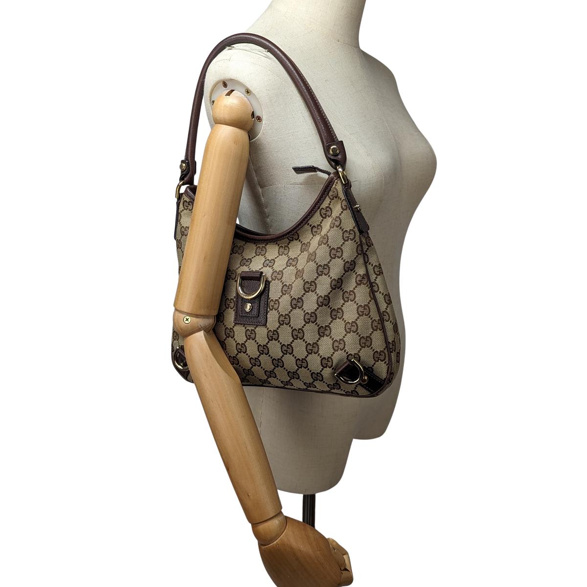 GUCCI Abbey canvas and leather handbag Brown