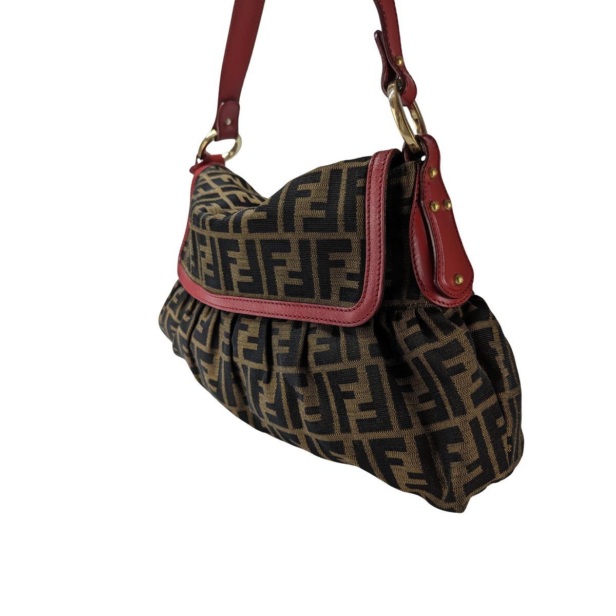 FENDI Chef canvas and leather handbag Brown